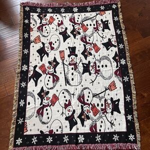 Christmas Winter Snowman Tapestry Afghan Woven Blanket Throw MWW 1996 Cotton